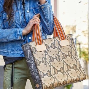 Stylish Snake Print Tote Bag with Orange Straps